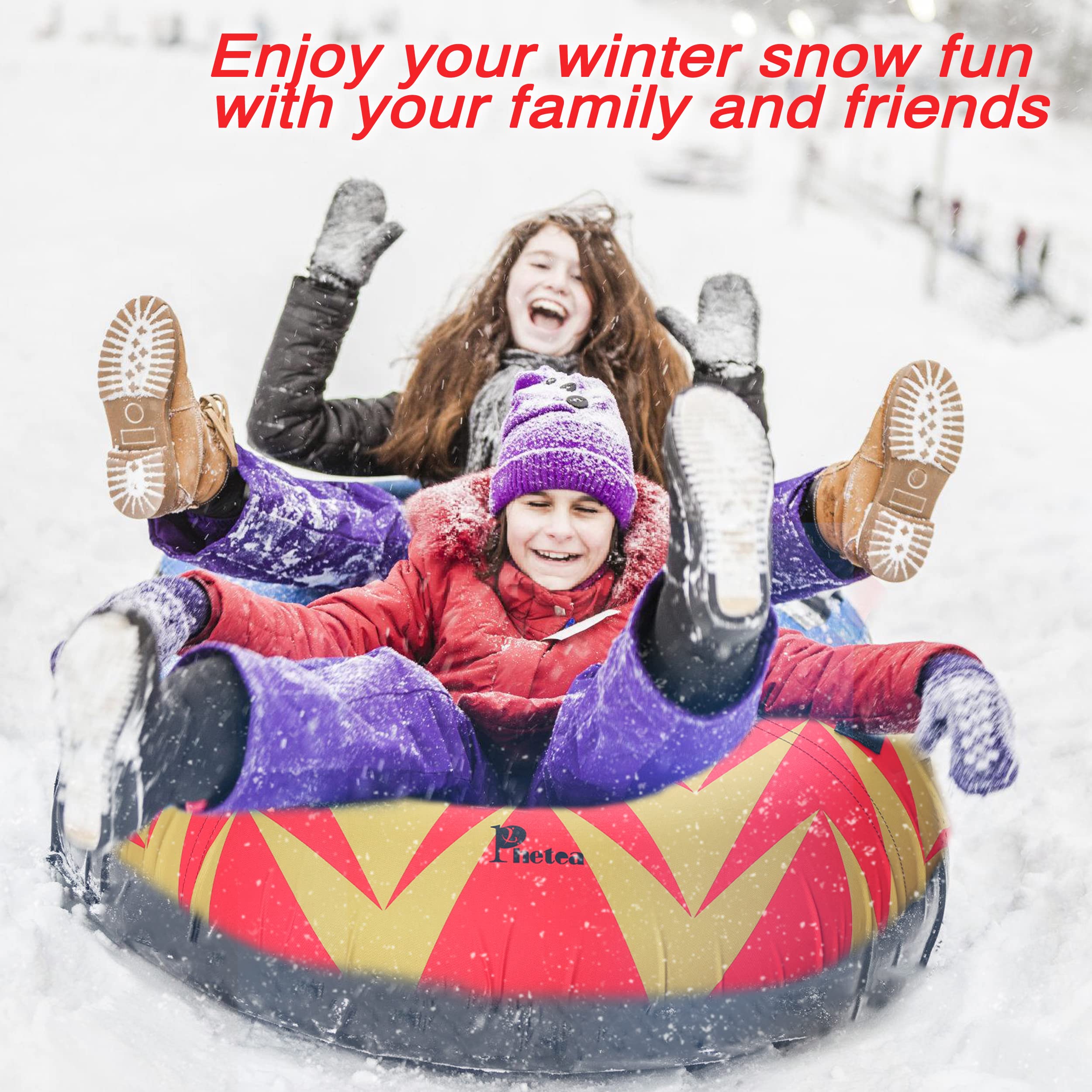 PHETEA Foldable Inflatable Snow Tubes for Sledding Heavy Duty,Towable Snow Tube for Kids and Adults.Commercial Snow Tube,Red