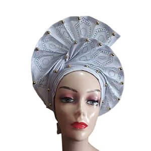 Gold Auto Gele Already Made Headtie African ASO Oke Nigeria for Wedding Women Bonnet Head Wraps - 1piece by MSB Fabric Color 1390