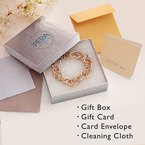 Pera Jewelry 14K Yellow Gold Plated Acrylic Paperclip Chain Bracelet, Thick Cuban Link Bracelets, Boho Oval Chain Link Bracelet Toggle Link Bracelets, Bold Link Chain Bracelets with Gift Box