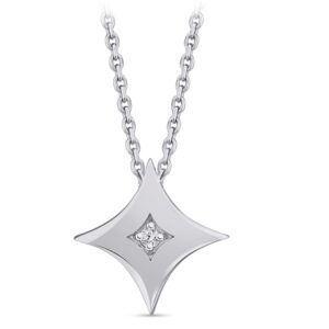 Zen Diamond Star Pendant Necklace - 0.02 Carat Geniune Diamond - Anniversary, Mother's Day, Birthday Gifts for women - Trendy 925k Sterling Silver Necklace with Jewelry Box (17.7" chain)