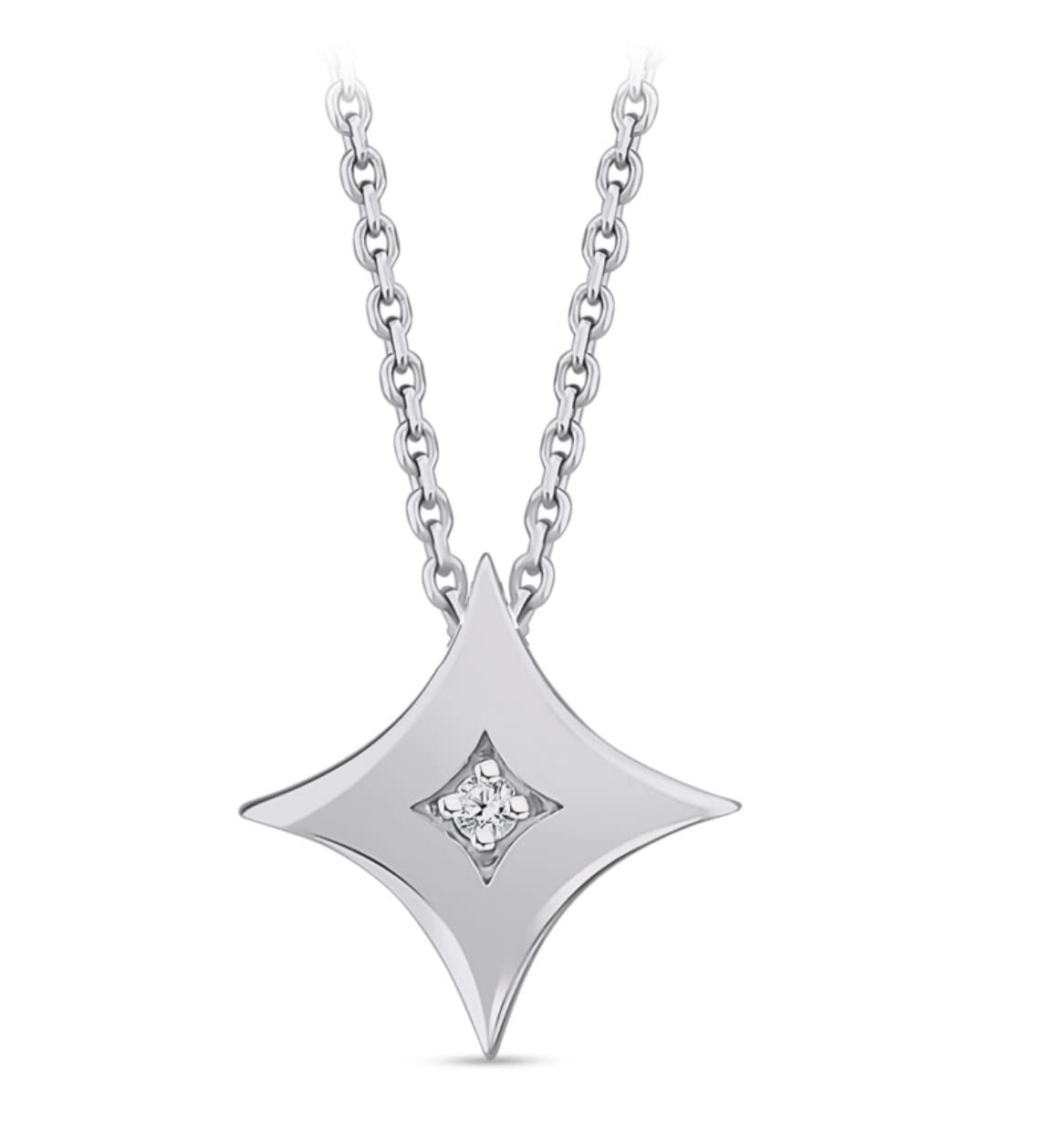 Zen Diamond Star Pendant Necklace - 0.02 Carat Geniune Diamond - Anniversary, Mother's Day, Birthday Gifts for women - Trendy 925k Sterling Silver Necklace with Jewelry Box (17.7" chain)