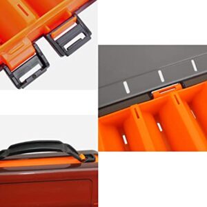 Double-Sided Fishing Lure Hook Tackle Box Visible Hard Plastic Clear Fishing Lure Bait Squid Jig Minnows Hooks Accessory Storage Case Container (Orange-10Slots)