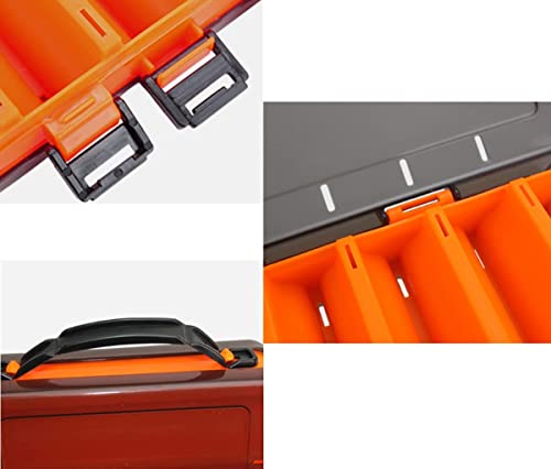 Double-Sided Fishing Lure Hook Tackle Box Visible Hard Plastic Clear Fishing Lure Bait Squid Jig Minnows Hooks Accessory Storage Case Container (Orange-10Slots)