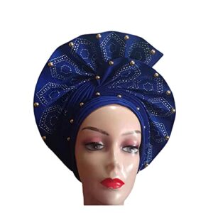 Gold Auto Gele Already Made Headtie African ASO Oke Nigeria for Wedding Women Bonnet Head Wraps - 1piece by MSB Fabric Color 1390