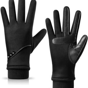 HOLDINA Winter Gloves Women with Touchscreen Fingers,Gloves for Women Water-Resistant with Anti-Slip Leather,Warm Gloves for Women Fleece Lined for Driving Running Cycling Hiking - M