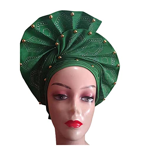 Gold Auto Gele Already Made Headtie African ASO Oke Nigeria for Wedding Women Bonnet Head Wraps - 1piece by MSB Fabric Color 1390