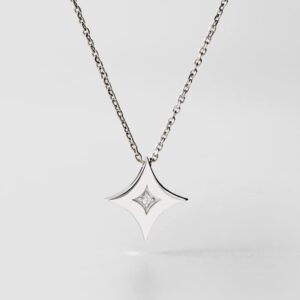 Zen Diamond Star Pendant Necklace - 0.02 Carat Geniune Diamond - Anniversary, Mother's Day, Birthday Gifts for women - Trendy 925k Sterling Silver Necklace with Jewelry Box (17.7" chain)