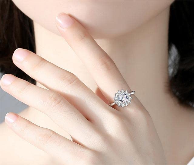 1ct Moissanite Sunflower Engagement Rings for Women, D Color VVS1 Clarity Round Cut Moissanite Ring in Sterling Silver plated with 18K White Gold Wedding Anniversary Birthday Promise Ring for her with Certificate of Authenticity