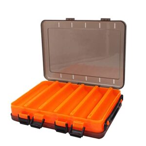 Double-Sided Fishing Lure Hook Tackle Box Visible Hard Plastic Clear Fishing Lure Bait Squid Jig Minnows Hooks Accessory Storage Case Container (Orange-10Slots)