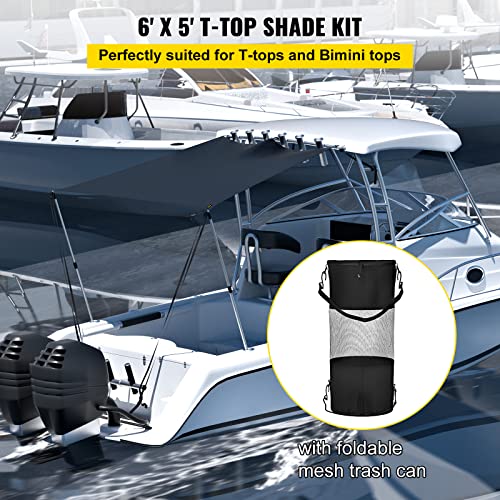 VEVOR T-Top Sun Shade Kit 6' x 5', UV-Proof 600D Polyester T-top Extension Kit with Rustproof Steel Telescopic Poles, Waterproof T-Top Shade Kit, Easy to Assemble for T-Tops ＆ Bimini Top