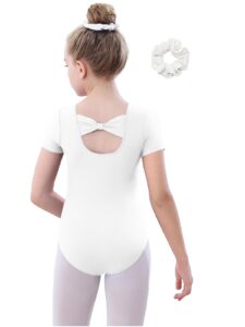 speerise girls toddler leotard short sleeve ballet leotards for dance gymnastics bow back 3-12 years white