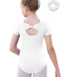 speerise Girls Toddler Leotard Short Sleeve Ballet leotards for Dance Gymnastics Bow Back 3-12 Years white