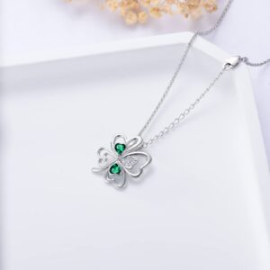 Dorunmo Clover Necklace 925 Sterling Silver 4 Leaf Clover Necklaces St Patrick’s Day Pendant Shamrock Charm Lucky Heart Irish Jewelry Green Clover Leaf Gifts for Women Girl Mom Friends