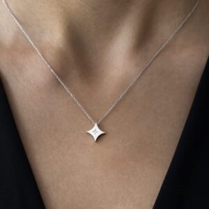 Zen Diamond Star Pendant Necklace - 0.02 Carat Geniune Diamond - Anniversary, Mother's Day, Birthday Gifts for women - Trendy 925k Sterling Silver Necklace with Jewelry Box (17.7" chain)