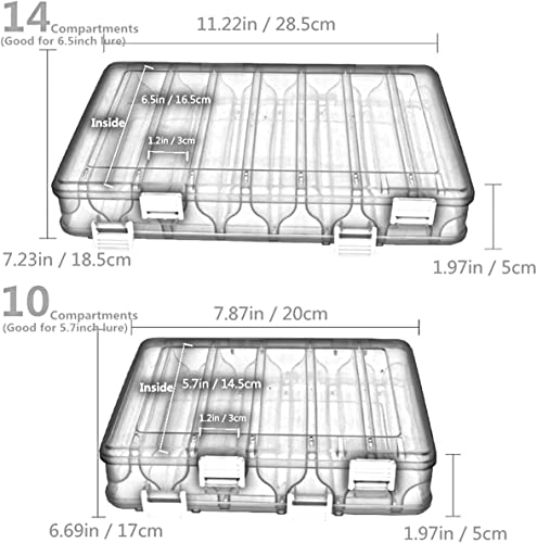 Double-Sided Fishing Lure Hook Tackle Box Visible Hard Plastic Clear Fishing Lure Bait Squid Jig Minnows Hooks Accessory Storage Case Container (Orange-10Slots)