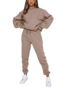 alunzoem tracksuit for women set sweat suit 2 piece pullover solid sweatshirt long pants outfits lounge set khaki m