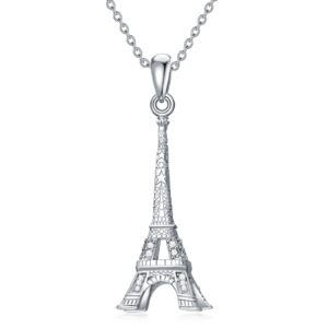 dorunmo paris necklace 925 sterling silver eiffel tower necklace dainty paris white plated pendant memorial france paris charm jewelry christmas 3d eiffel tower gifts for women sport lover