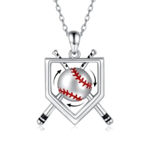 oGoodsunj Baseball Football Fidget Necklace 925 Sterling Silver Softball Bat Spinner Homeplate Pendant Anti Anxiety Necklaces Jewelry Gifts for Men Women (Baseball)