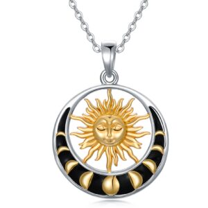 proess sun and moon necklace sterling silver moon phase crescent pendant moon and sun jewelry for women couples friends