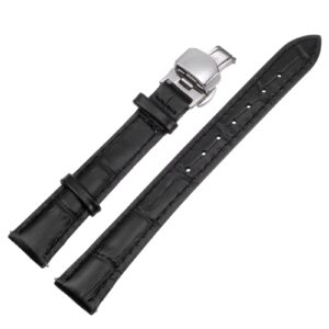 uxcell black leather watch band 15mm quick release deployment buckle cowhide watch strap for men and women