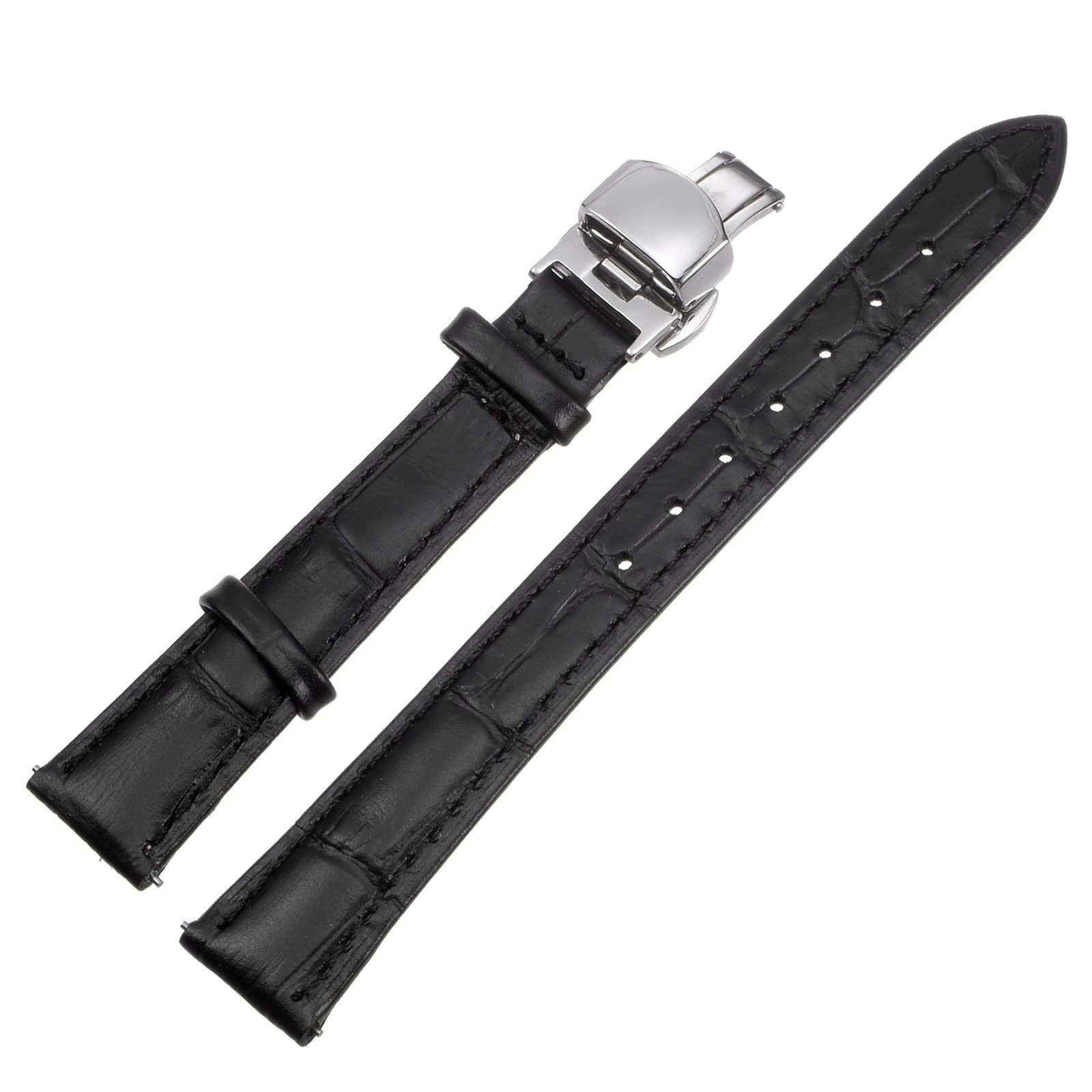 uxcell Black Leather Watch Band 15mm Quick Release Deployment Buckle Cowhide Watch Strap for Men and Women