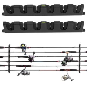 Booms Fishing WV5 Horizontal Fishing Rod Holders for Garage, Wall Mounted Fishing Rod Rack, Kayak Fishing Pole Holder and Rack, Store Up to 6 Rod and Reel Combo in 14.6"