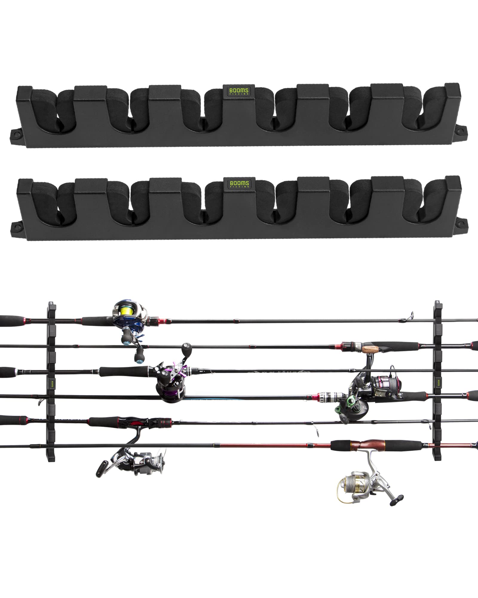 Booms Fishing WV5 Horizontal Fishing Rod Holders for Garage, Wall Mounted Fishing Rod Rack, Kayak Fishing Pole Holder and Rack, Store Up to 6 Rod and Reel Combo in 14.6"