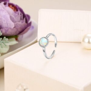 EVER FAITH 925 Sterling Silver Daily Dainty Finger Accessory Prong Setting Round White Opal Adjustable Cuff Ring