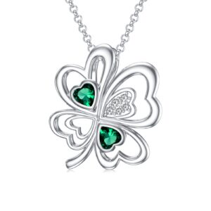 dorunmo clover necklace 925 sterling silver 4 leaf clover necklaces st patrick’s day pendant shamrock charm lucky heart irish jewelry green clover leaf gifts for women girl mom friends