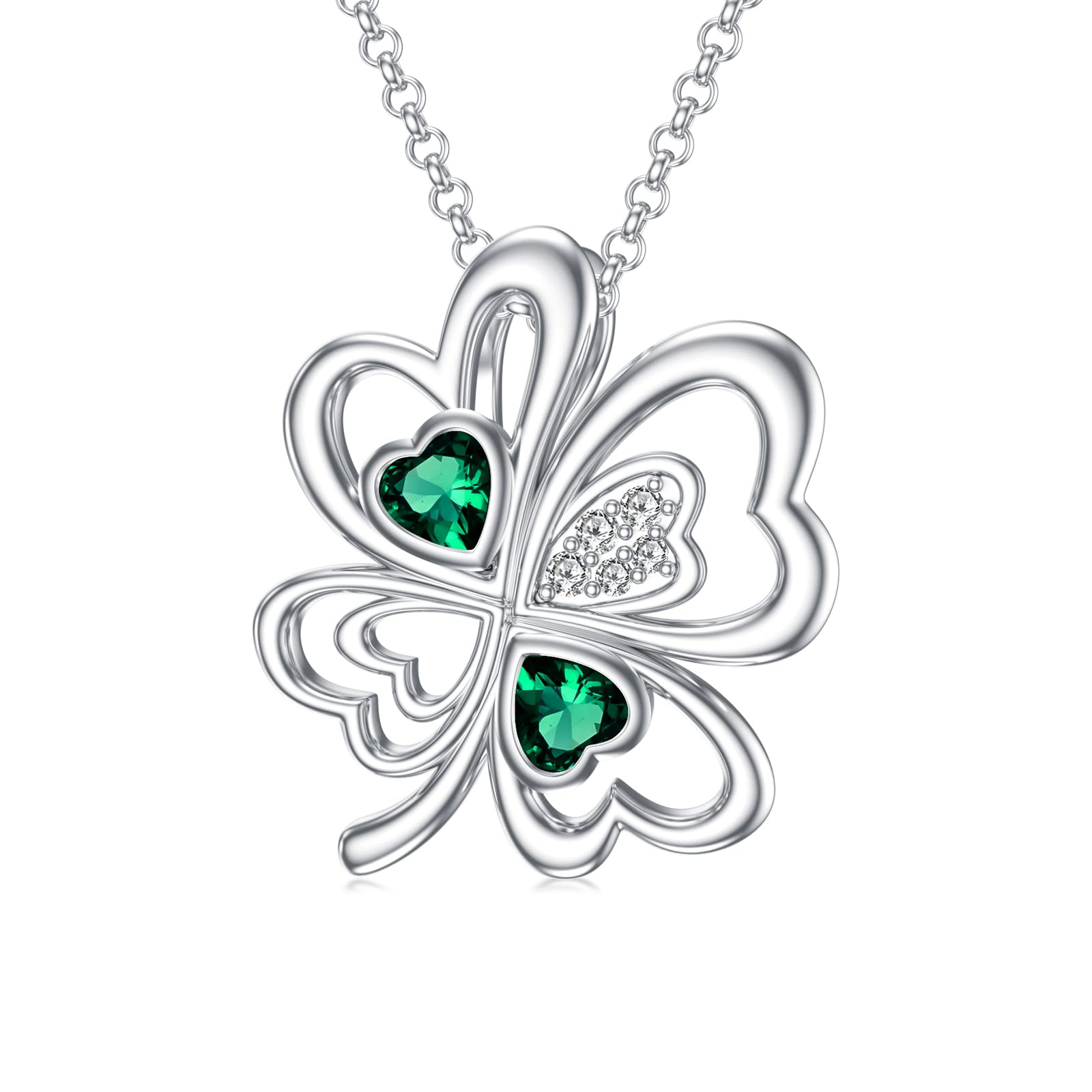 Dorunmo Clover Necklace 925 Sterling Silver 4 Leaf Clover Necklaces St Patrick’s Day Pendant Shamrock Charm Lucky Heart Irish Jewelry Green Clover Leaf Gifts for Women Girl Mom Friends