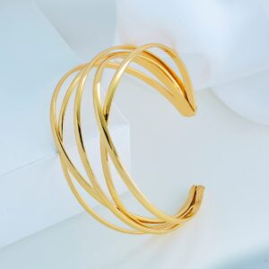 Pera Jewelry 14K Gold and Silver Filled Arm Band Cuff Bracelet, Minimalist Simple Swirl Open Wide Wire Bracelets, Adjustable Arm Bangle Bracelets, Open Cuff Bangle Bracelets with Gift Box