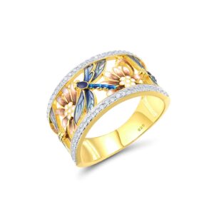 santuzza 925 sterling silver dragonfly openwork ring cubic zirconia enamel flower ring 14k gold plated vintage jewelry (10)