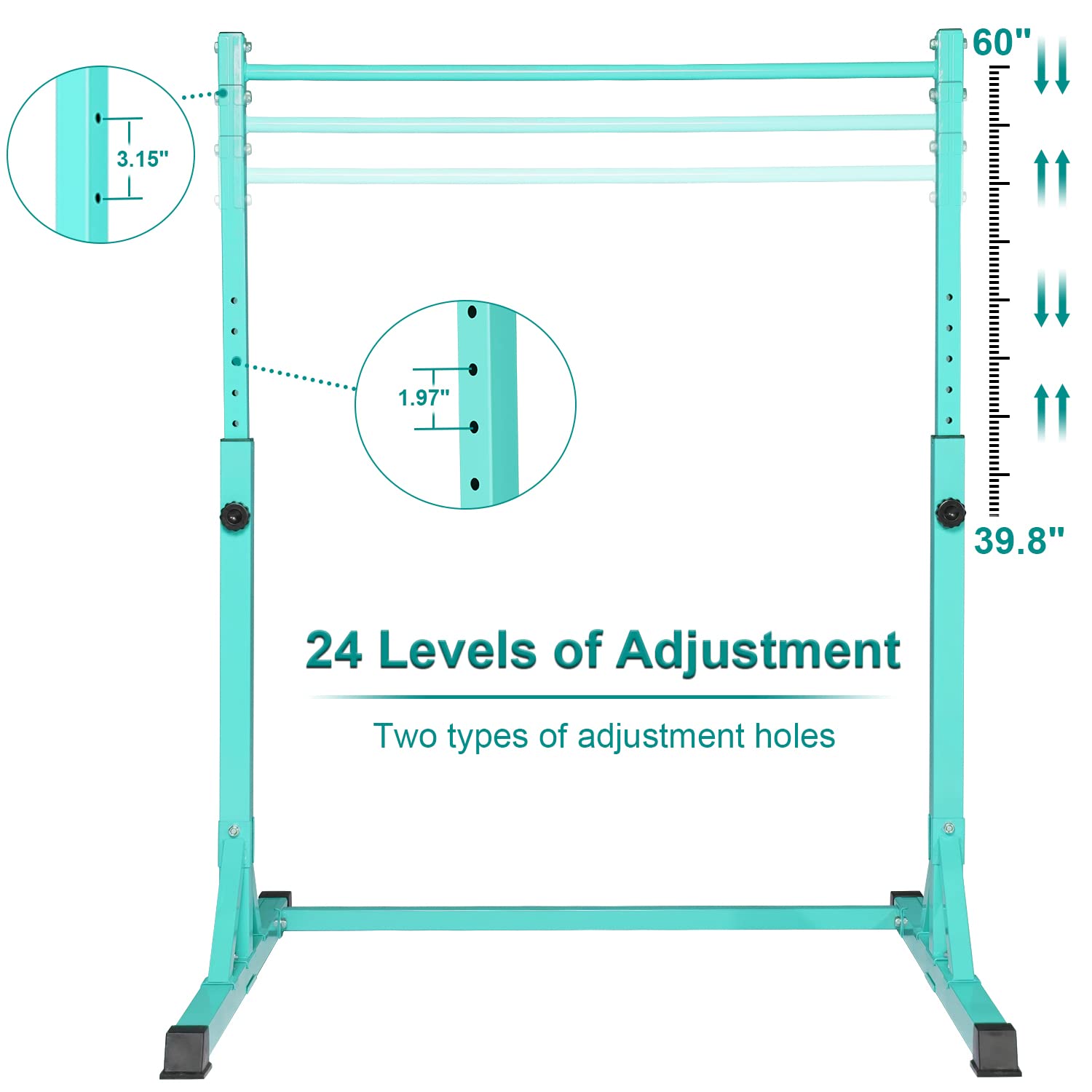 Bongkim Gymnastics Bar for Kids,Adjustable Height Gymnastic Horizontal Bars,Folding Gymnastics Equipment Junior Training Bar for Home Using,Stable Kids Training bar for Children (Teal)