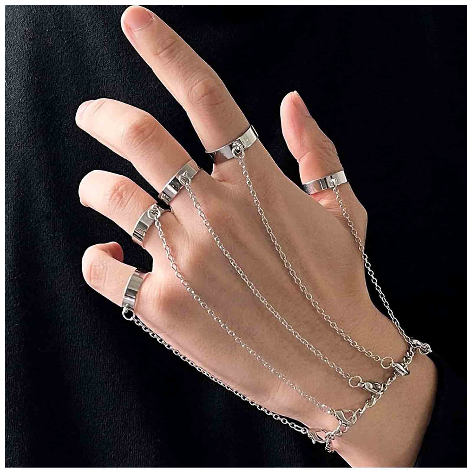 Yheakne Boho Layered Finger Ring Bracelet Silver Slave Bracelet Vintage Tassel Chain Bracelet Punk Ring Bracelet Gothic Hand Harness Chain Bracelet Jewelry for Women Gifts