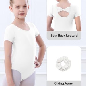 speerise Girls Toddler Leotard Short Sleeve Ballet leotards for Dance Gymnastics Bow Back 3-12 Years white