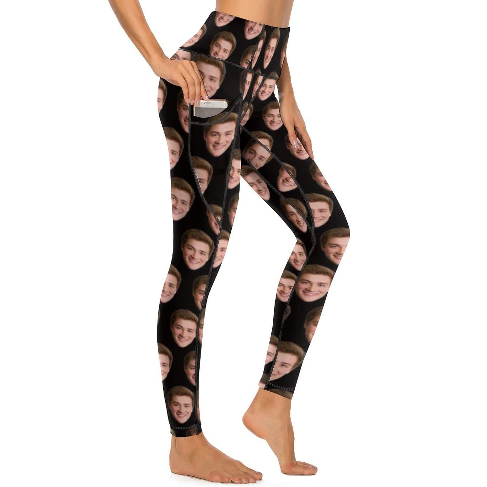 Custom Face Leggings with Pockets for Women Workout Personalized Yoga Pants with Your Picture Funny Design Your Own Face Legging