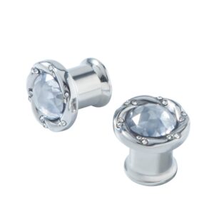 KUNIU 2PCS CZ Gems Trumpet Ear Tunnels Plugs Gauges Floral Screws Stretcher Expander Piercing Jewelry6g-0g (0g(8mm))