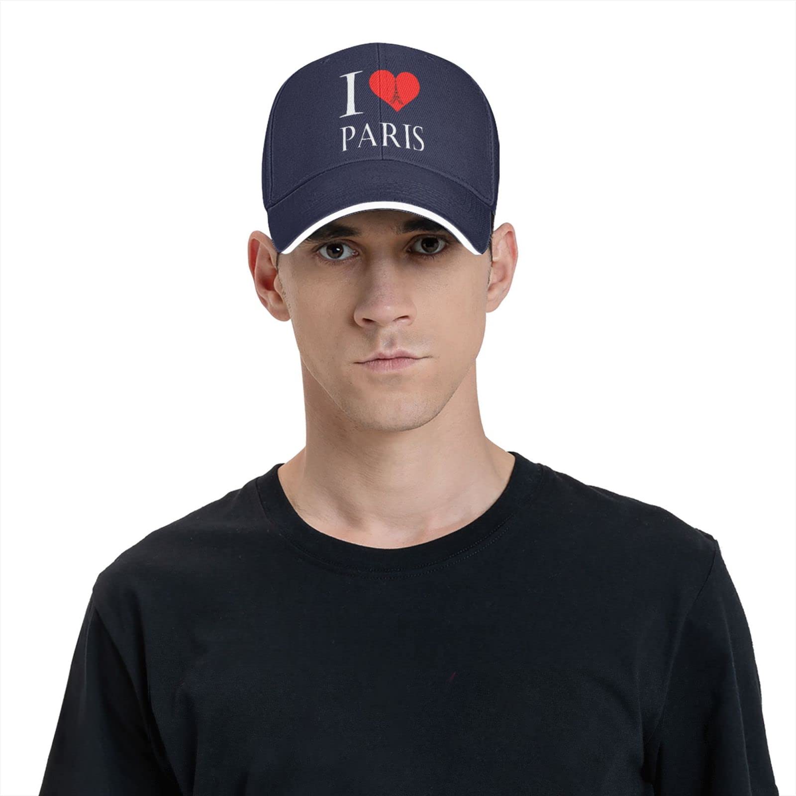 Unisex I Love Paris Eiffel Tower Baseball Hat, Heart Baseball Cap Adjustable Hunting Hat for Men Women Navy Blue