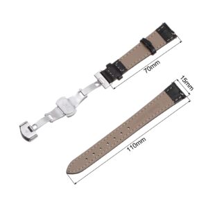 uxcell Black Leather Watch Band 15mm Quick Release Deployment Buckle Cowhide Watch Strap for Men and Women