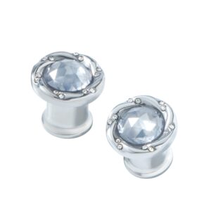 kuniu 2pcs cz gems trumpet ear tunnels plugs gauges floral screws stretcher expander piercing jewelry6g-0g (0g(8mm))