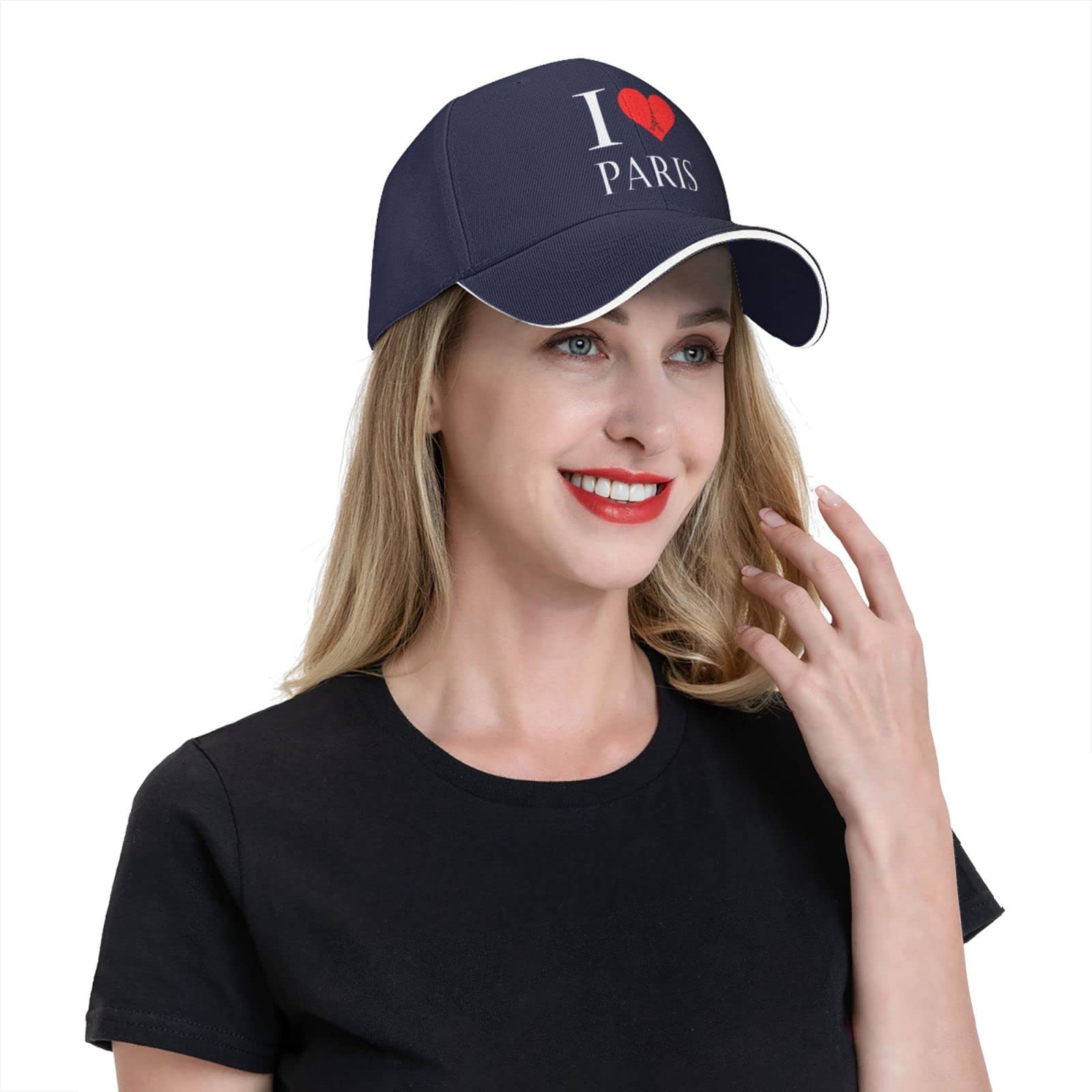 Unisex I Love Paris Eiffel Tower Baseball Hat, Heart Baseball Cap Adjustable Hunting Hat for Men Women Navy Blue