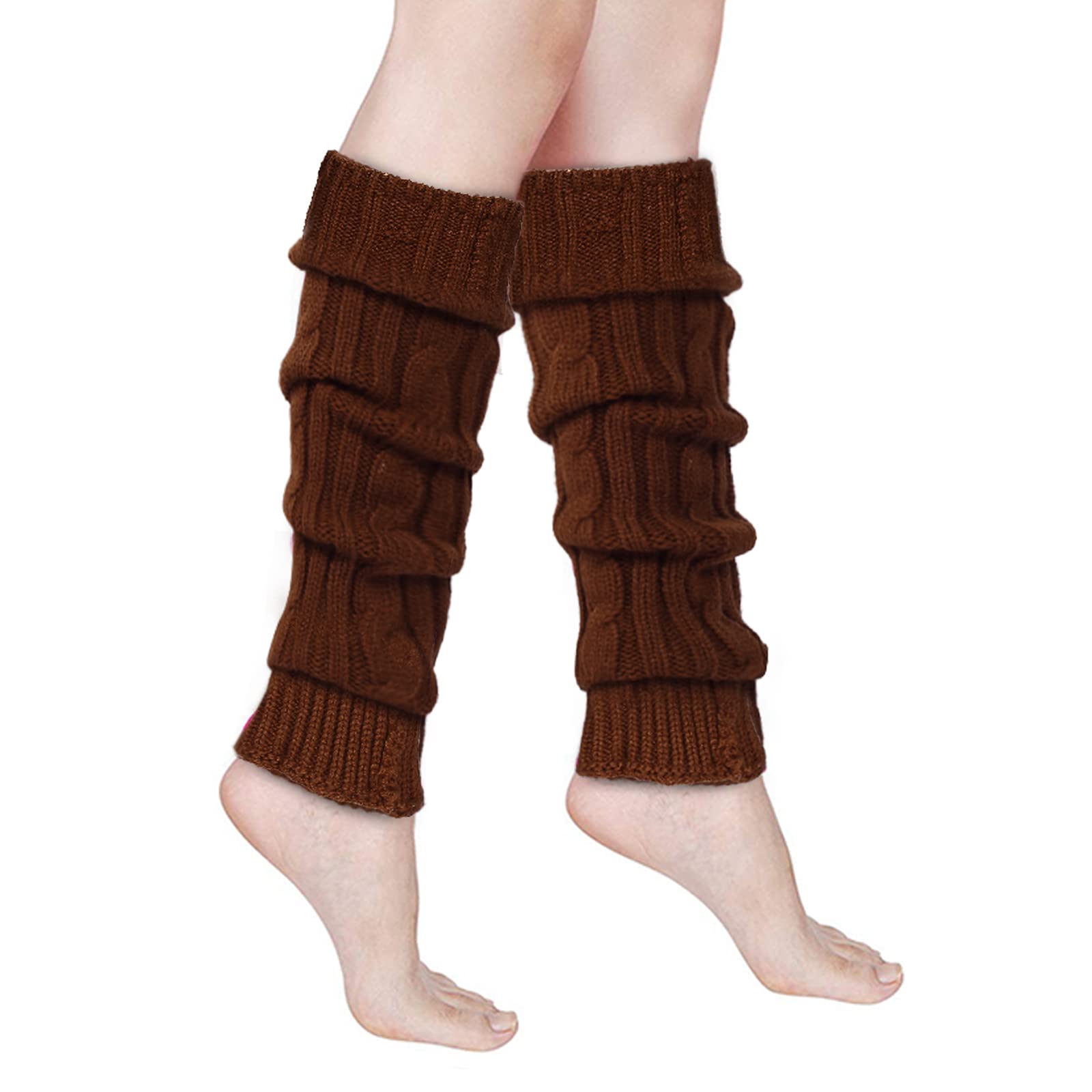 CHICZÈLE Leg Warmers for Women Girls 80s Ribbed Knit Brown Leg Warmer Womens Fall Winter Sports Casual Party Accessories