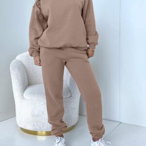 Alunzoem Tracksuit for Women Set Sweat Suit 2 Piece Pullover Solid Sweatshirt Long Pants Outfits Lounge Set Khaki M