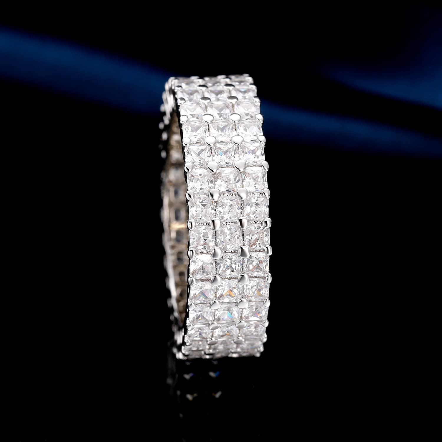 MDFUN Eternity Ring for Women 18K White Gold Plated Cubic Zirconia Band Stackable Engagement Wedding Ring Size 6