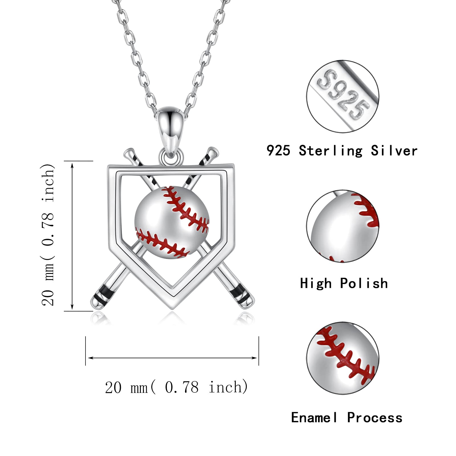 oGoodsunj Baseball Football Fidget Necklace 925 Sterling Silver Softball Bat Spinner Homeplate Pendant Anti Anxiety Necklaces Jewelry Gifts for Men Women (Baseball)