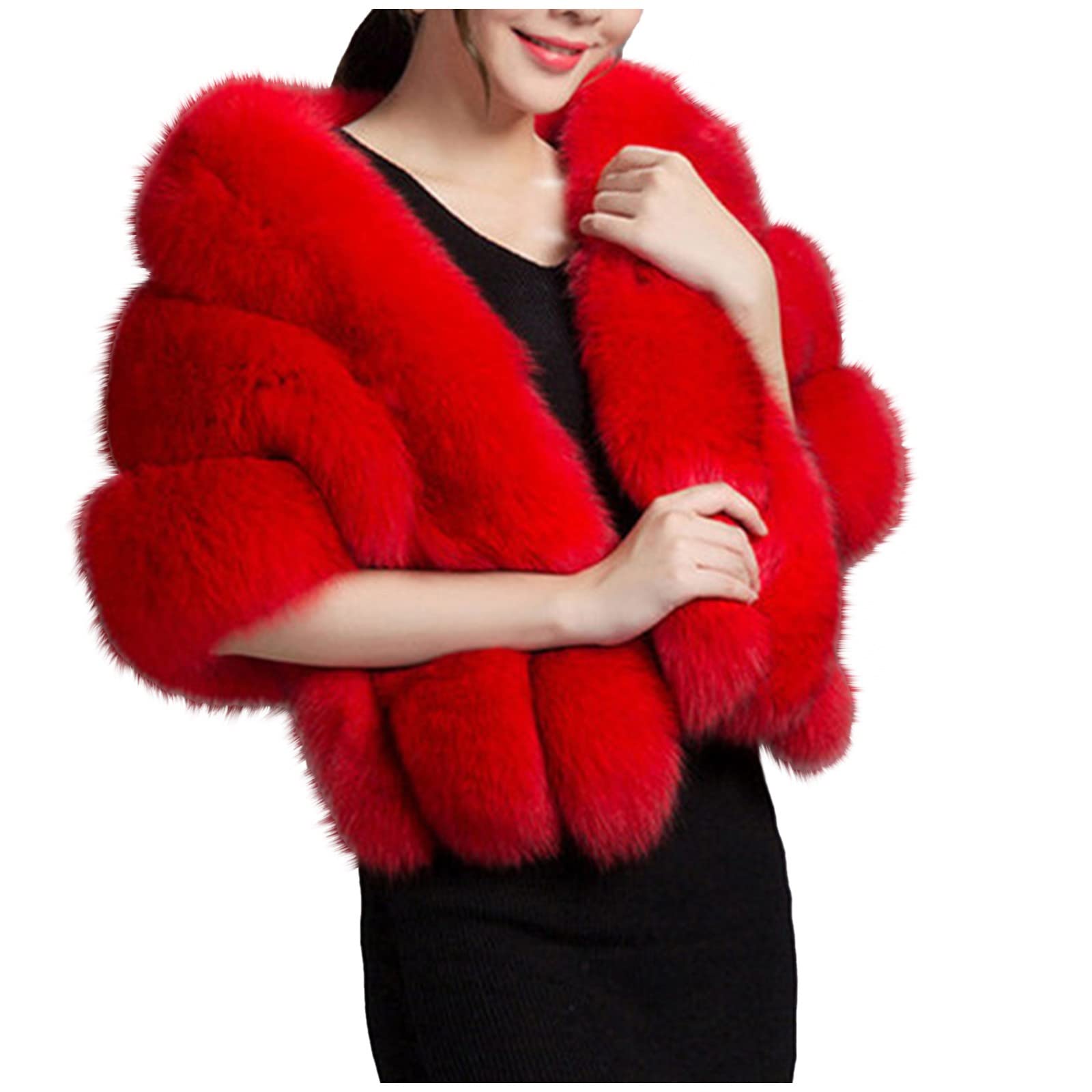 Fashion Women Soft Plush Shawl Winter Warm Stole Bridal Wedding Wrap Solid Color Elegant Scarf (Red, One Size)