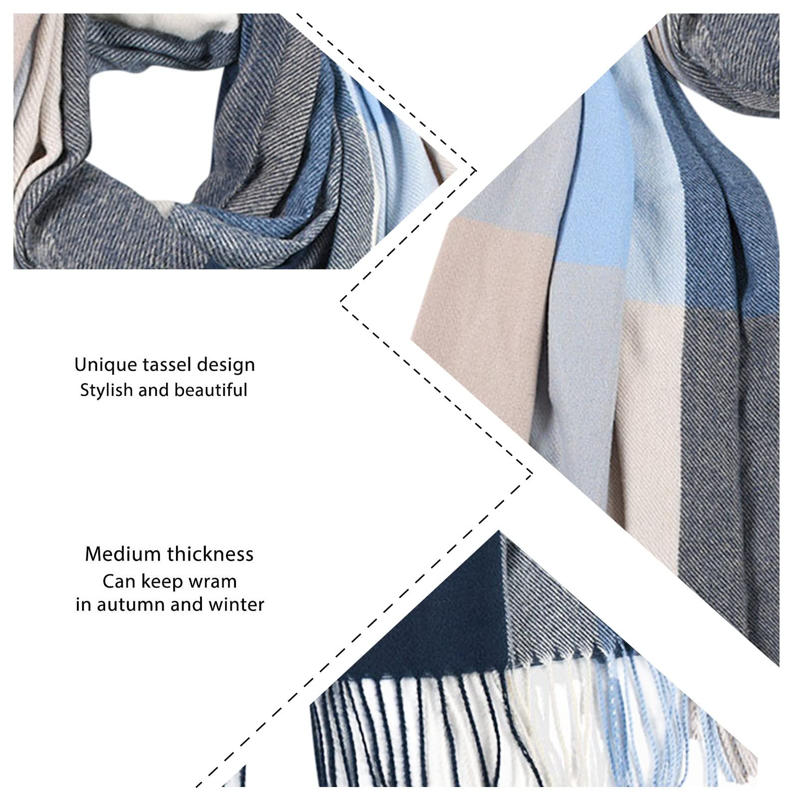 Fashion Women Men Winter Warm Scarves Color Block Tassel Scarf Soft Wraps Long Shawl (Blue, One Size)