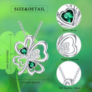 Dorunmo Clover Necklace 925 Sterling Silver 4 Leaf Clover Necklaces St Patrick’s Day Pendant Shamrock Charm Lucky Heart Irish Jewelry Green Clover Leaf Gifts for Women Girl Mom Friends