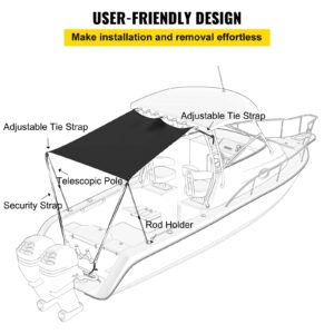 VEVOR T-Top Sun Shade Kit 6' x 7', UV-Proof 600D Polyester T-top Extension Kit with Rustproof Steel Telescopic Poles, Waterproof, Easy to Assemble for T-Tops ＆ Bimini Top