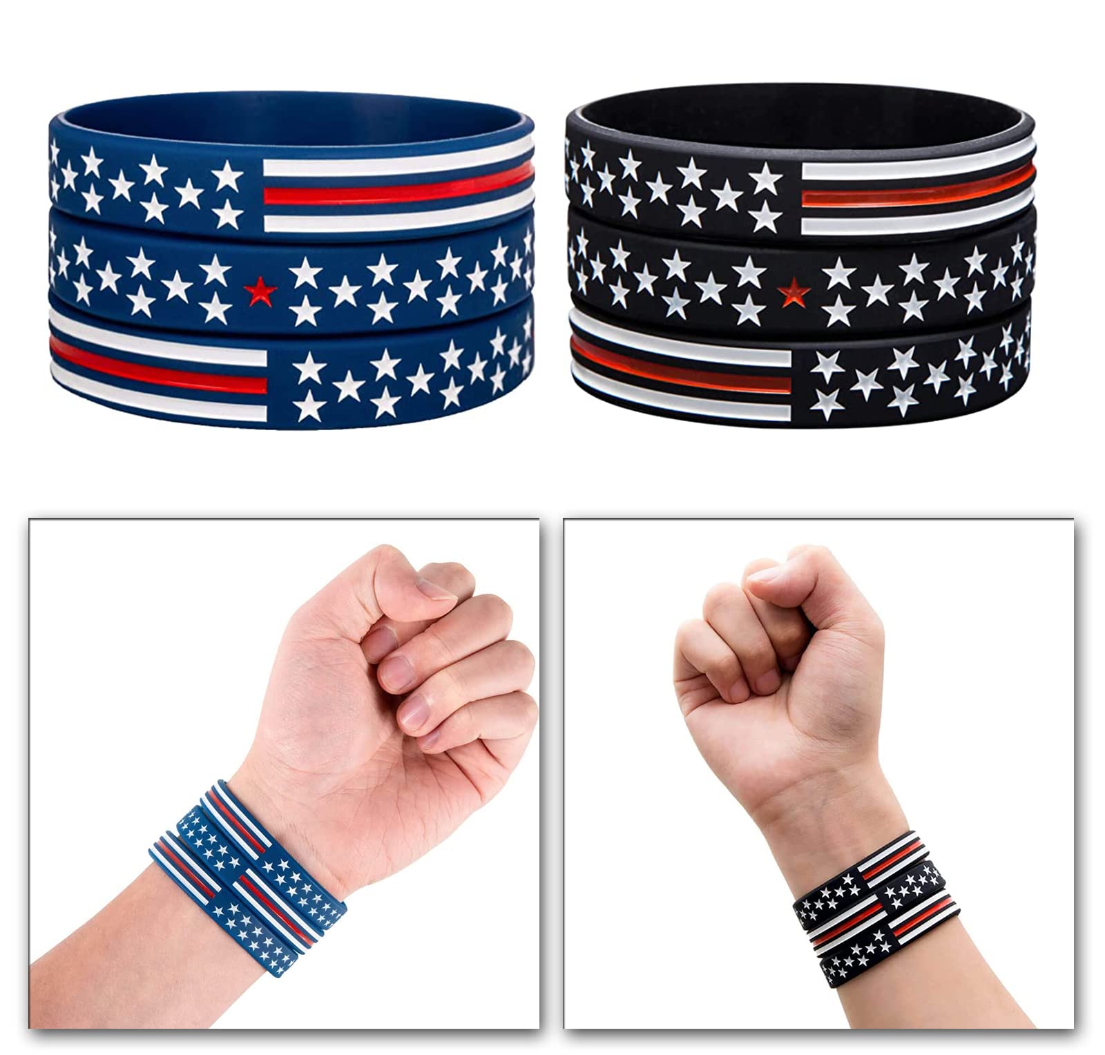 COYOUCO 10 Pack American Flag Bracelets -Thin Red Line Silicone Rubber Wristband Stretch Set for Americanism, Patriotic, Holiday, Army and Sport Fans, ndependence Day, Gifts for Teens Men Women